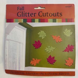 Fall Glitter Cutouts Thanksgiving Maple Oak Leaves Tree Leaf Ornament Decor 9 Pc